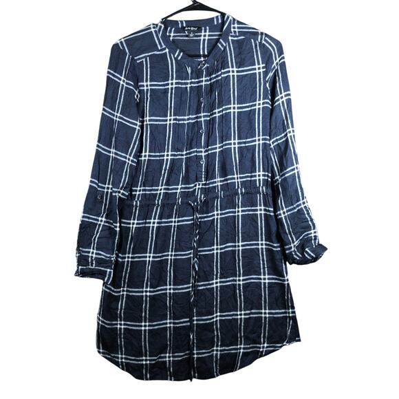 Lucky Brand Womens Dress Navy White Stripe Roll Tab Sleeve Button Front Small - Picture 1 of 11